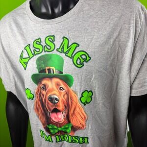St Patricks Day Kiss Me I'm Irish Setter T-Shirt Mens 3XL Graphic Tee Gray NWT